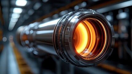 Poster - Close-up of a futuristic technology device with a glowing lens, showcasing innovative design and intricate detail in a modern setting.