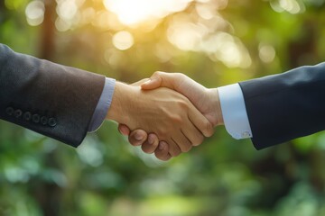 Businessmen seal a partnership with a handshake, symbolizing successful collaboration.