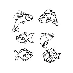 set of doodle fish hand drawn sketch vector illustration