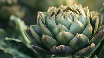 Close-up of a Green Artichoke Bud in Sunlight