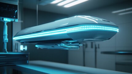 Aufkleber - Futuristic Medical Device with Blue Lights in a Modern Operating Room