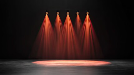 Wall Mural - Dramatic stage lighting casts orange beams in a dark setting, creating a captivating atmosphere for performances or presentations.