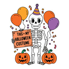 Skeleton with Party Hat and Balloons – 