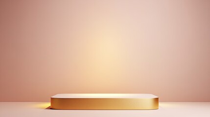 Poster - Elegant showcase with soft lighting on a minimalist pedestal against a warm background, perfect for product display or presentation.