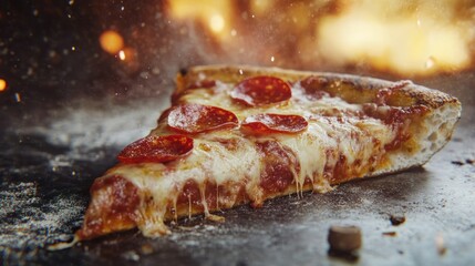 A Close-Up of a Single Slice of Pepperoni Pizza with Melted Cheese