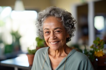 Wall Mural - Smiling portrait of a happy senior Mexican woman in nursing home