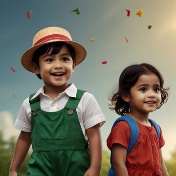 smiling happy children looking at the camera, happy carefree childhood, banner
