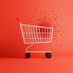 Shopping cart with red splashes on vibrant background symbolizes digital marketplace explosion.