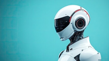 Poster - Futuristic robot head with sleek design and advanced technology, showcasing innovation in artificial intelligence and robotics.