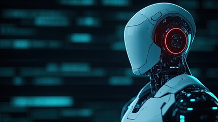 Poster - Futuristic robot with sleek design, illuminated details, and advanced technology, representing innovation and artificial intelligence.