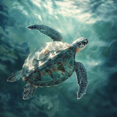 Wall Mural - a sea turtle swimming in the water