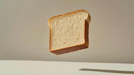 A Single Slice of White Bread Floating in Mid-Air