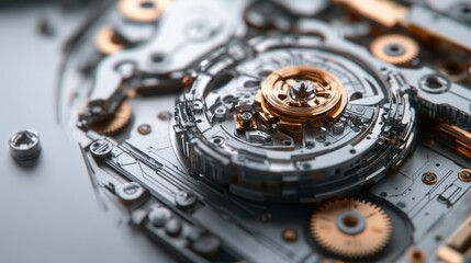 Poster - Close-up of a Mechanical Watch Movement with Gold Gears