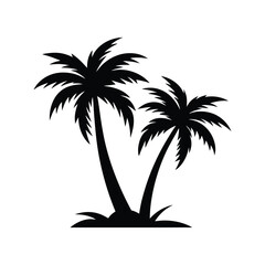 A Palm tree vector silhouette isolated on a white background, Tropical palm tree black clipart. Tropical palm tree