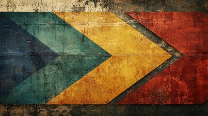 Leinwandbilder - Stylized arrows featuring blue, green, yellow, and red hues overlap on a textured backdrop, conveying a sense of dynamic movement and directionality.