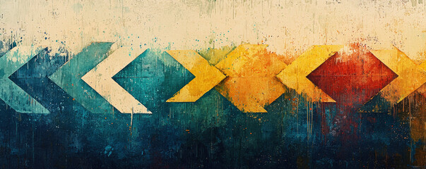 Poster - This artwork showcases a series of textured arrows in vibrant shades of blue, green, and yellow, arranged in a striking horizontal composition.