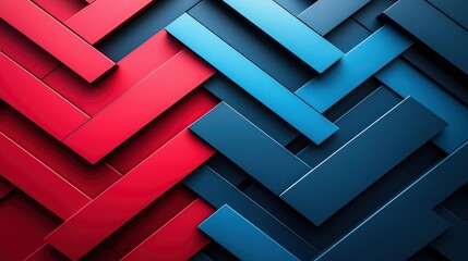Leinwandbilder - Layered geometric forms in shades of blue and red enhance depth and contrast, offering a contemporary abstract backdrop for creative projects.