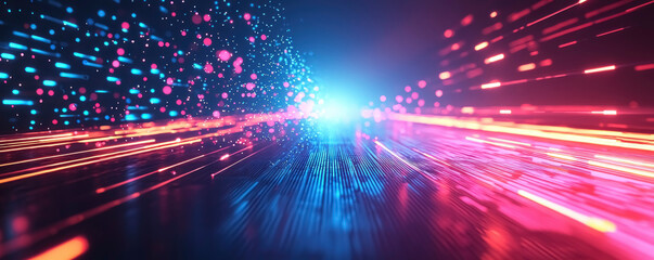 Poster - Vibrant light trails and sparkling particles create a dynamic sense of speed and motion, evoking a cosmic journey through space and time.