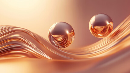 Poster - Floating metallic 3D objects create serene atmosphere on gradient background, evoking sense of calm and elegance.