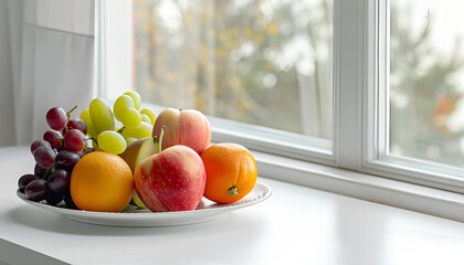 Wall Mural - Plate of ripe fruits on a table