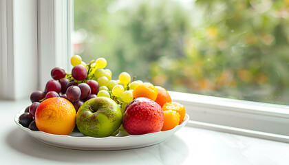 Wall Mural - Plate of ripe fruits on a table