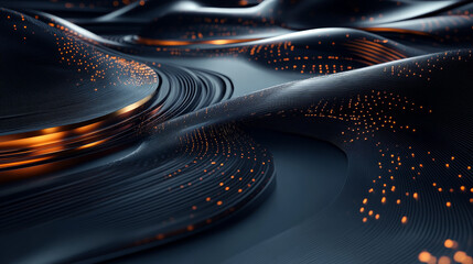 Poster - Flowing metallic forms create mesmerizing visual with glowing accents on dark background.