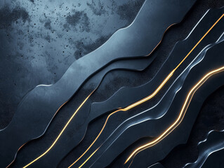 Poster - Sleek metallic forms create dynamic pattern against dark textured background, enhanced by glowing lines that add depth and intrigue.