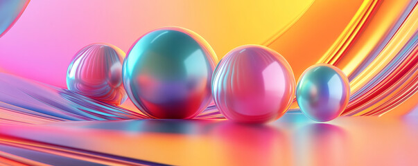 Poster - Vibrant background with glossy 3D spheres and geometric lines creates stunning visual effect. colorful composition evokes sense of energy and creativity.