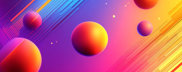 Poster - Vibrant background with glossy 3D spheres and geometric lines creates dynamic visual experience.