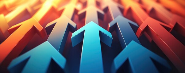 Leinwandbilder - creating a concept of growth, progress and upward mobility. Dynamic red and blue arrows pointing forward in a vibrant, modern abstract design conveying direction and movement