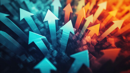 Leinwandbilder - Dynamic upward arrows in vibrant colours symbolise growth and progress in a modern abstract setting.