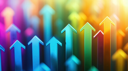 Leinwandbilder - Vibrant arrows pointing upward create a sense of growth and success within a colorful and dynamic background, ideal for motivational themes.