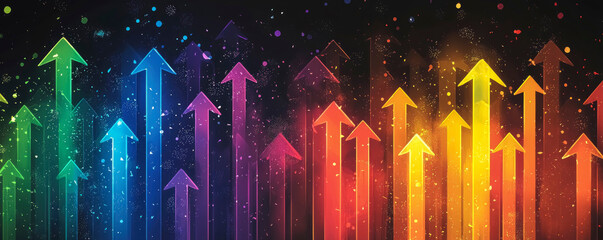 Leinwandbilder - Colorful upward arrows representing growth and progress in a vibrant abstract background at dusk