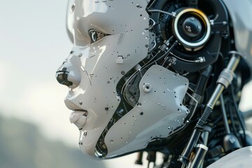 Poster - Very detailed robot with a serious expression is looking to the side