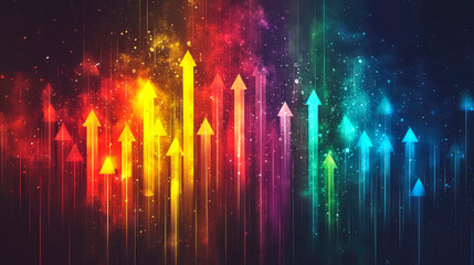 Leinwandbilder - Bright colors and dynamic arrows convey a sense of upward movement, symbolizing growth, energy, and positive change in a twilight setting.