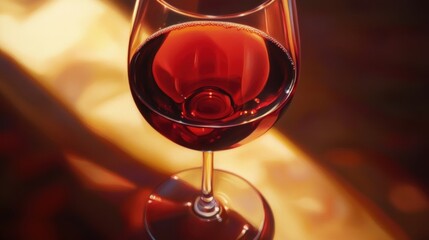 Wall Mural - A Close-up of a Glass of Red Wine on a Warm-toned Surface