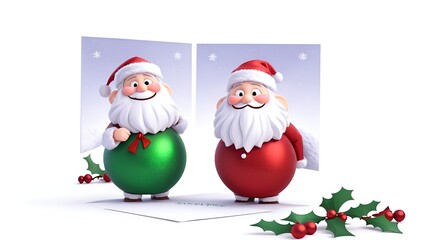 two santa claus and christmas greeting card with copy space