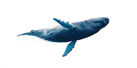 A blue whale leaping out of the ocean with water splashing and dripping off the whale 