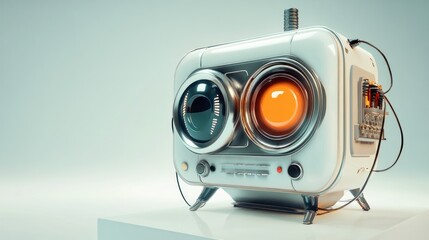 Poster - White Futuristic Retro Robot with Orange Light