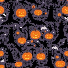 Halloween silhouette Background/5 unique layers of halloween pattern easy to color adjustment.