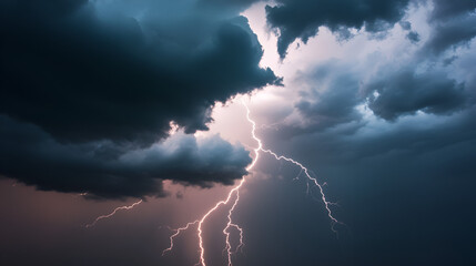 Poster - Dramatic Lightning Strike Through Dark Storm Clouds - Nature Photography