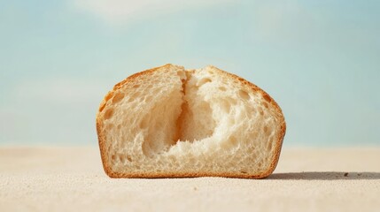 Wall Mural - A Loaf of Bread Sliced in Half on a Sandy Surface