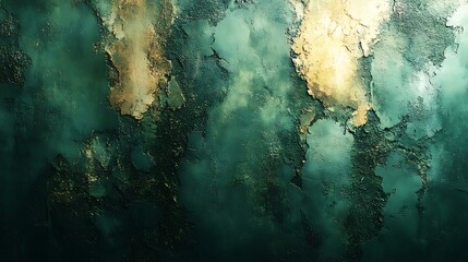 Wall Mural - Abstract green and gold watercolor background.