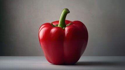 Wall Mural - A Single Red Bell Pepper on a Gray Surface