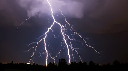 Poster - Dramatic Lightning Strike During Night Storm - Nature Photography