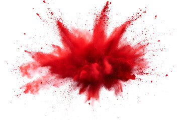 explosion of dry red paints on a transparent background. cloud and paint particles. Holi paint