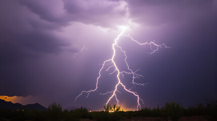 Poster - Dramatic Lightning Strike Over Desert Landscape - Nature Photography