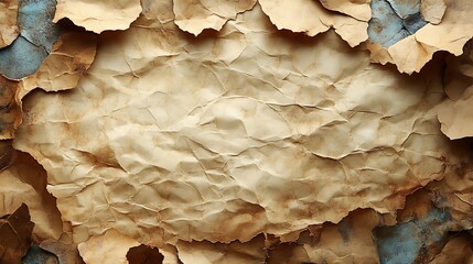 A textured background of crumpled, burnt, and aged paper with a copy space in the middle.