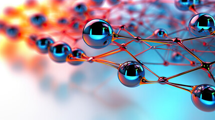 Molecular structure with interconnected hexagons and spheres, science concept