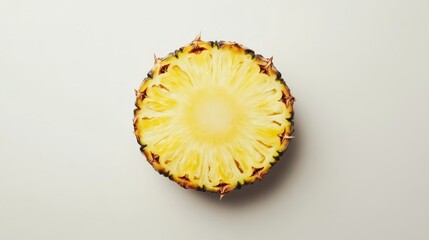 Close-up of a Sliced Pineapple with Visible Core and Spiky Skin